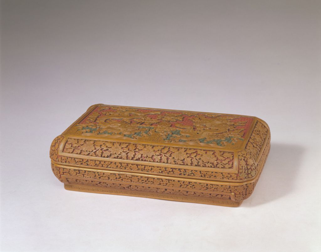 图片[1]-Colored double-dragon rectangular box with corners-China Archive